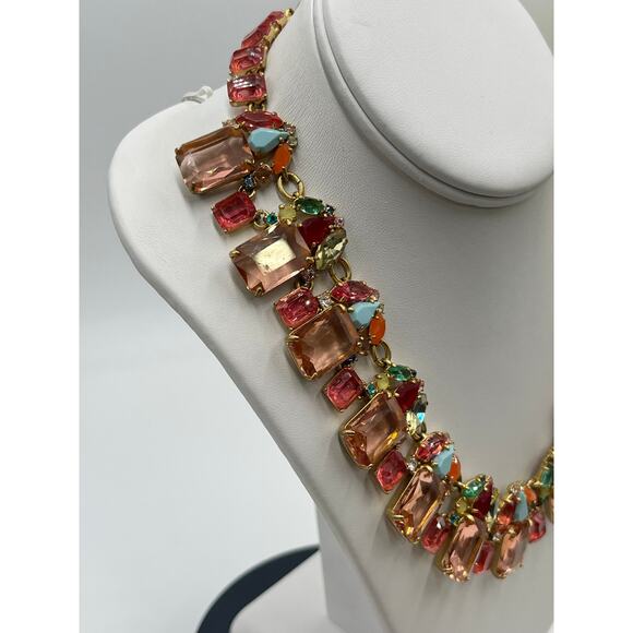 J. Crew Cluster Multicolor Emerald-Cut‎ Crystals Jewel-Tone Collar Necklace - Picture 9 of 12